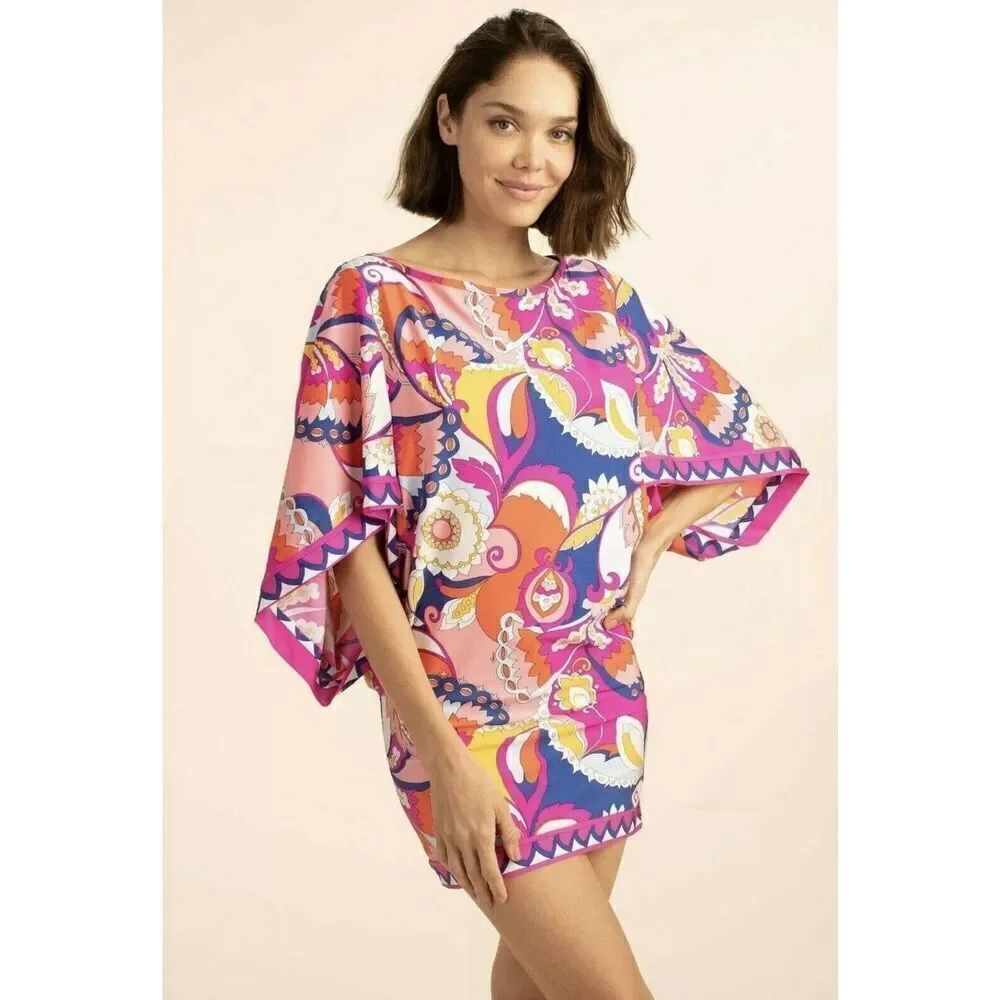NWT $152 Trina Turk Sevilla Floral Swim Jersey Swimsuit Cover Up Tunic Dress L